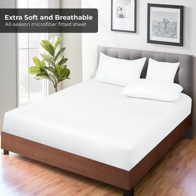 Alt view image 4 of 7 - Royale Linens Fitted Sheet Queen - Ultra Soft 1800 Brushed Microfiber - Hotel Luxury Bottom Sheets - Wrinkle Free & Fade Resistant - Deep Pocket Fitted Sheet Only (Queen, White)