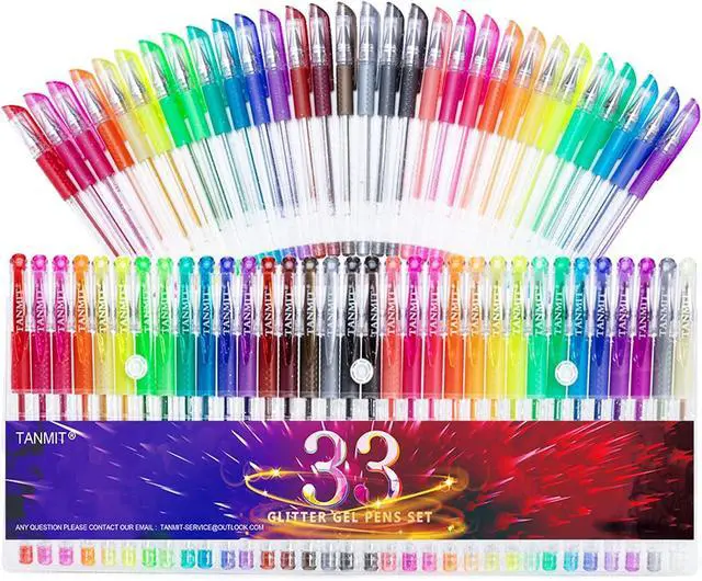 Main image of TANMIT Glitter Gel Pens, 33 Colors Neon Glitter Pens Set Gel Art Markers with 40% More Ink for Adult Coloring Books, Drawing, Journaling, Doodling