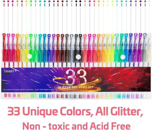 Alt view image 2 of 7 - TANMIT Glitter Gel Pens, 33 Colors Neon Glitter Pens Set Gel Art Markers with 40% More Ink for Adult Coloring Books, Drawing, Journaling, Doodling