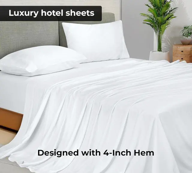 Alt view image 2 of 7 - Royale Linens Queen Flat Sheet - Ultra Soft Brushed 1800 Microfiber Flat Sheets Only - Wrinkle Free & Stain Resistant - Hotel Quality Top Sheet for Bed (Queen, White)