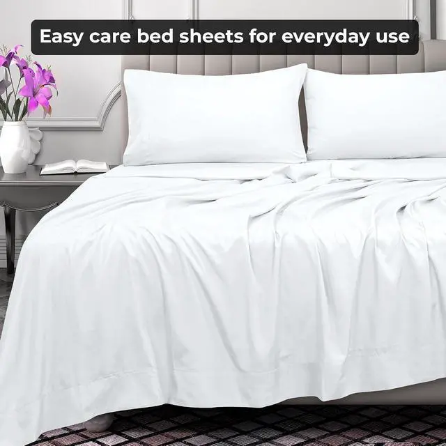 Alt view image 6 of 7 - Royale Linens Queen Flat Sheet - Ultra Soft Brushed 1800 Microfiber Flat Sheets Only - Wrinkle Free & Stain Resistant - Hotel Quality Top Sheet for Bed (Queen, White)