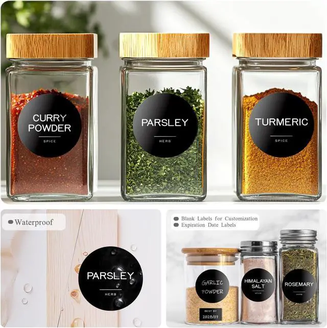 Alt view image 3 of 6 - 245 Spice Jar Labels - Round Preprinted Minimalist Waterproof Stickers for Kitchen Jars, Herb & Seasoning Labels for Pantry Organization (Black)