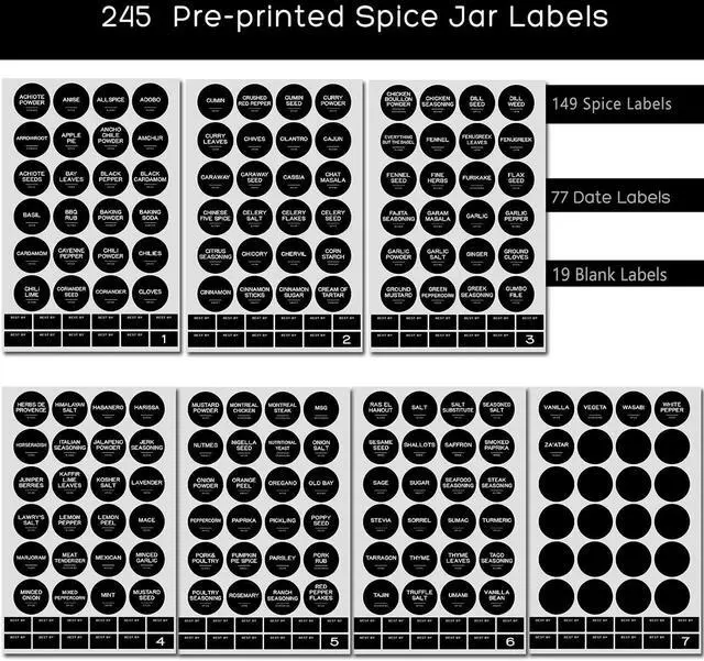 Alt view image 4 of 6 - 245 Spice Jar Labels - Round Preprinted Minimalist Waterproof Stickers for Kitchen Jars, Herb & Seasoning Labels for Pantry Organization (Black)