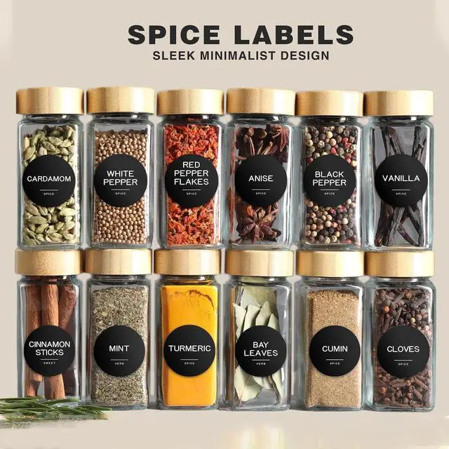 Alt view image 6 of 6 - 245 Spice Jar Labels - Round Preprinted Minimalist Waterproof Stickers for Kitchen Jars, Herb & Seasoning Labels for Pantry Organization (Black)