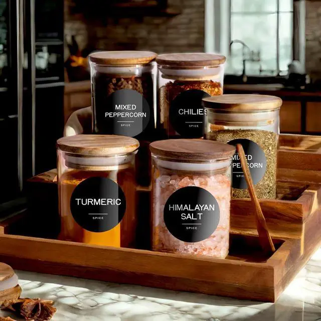 Alt view image 5 of 6 - 245 Spice Jar Labels - Round Preprinted Minimalist Waterproof Stickers for Kitchen Jars, Herb & Seasoning Labels for Pantry Organization (Black)
