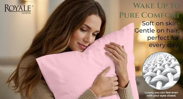 Alt view image 7 of 7 - Royale Linens 100% Cotton Pillow Cases Standard Size Set of 2 - Percale Pillowcase - Pink Pillow Cases Super Soft Cooling & Breathable Hotel Cotton Pillowcases, Fits Standard Pillows (20"x26", Pink)