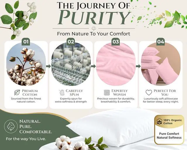 Alt view image 5 of 7 - Royale Linens 100% Cotton Pillow Cases Standard Size Set of 2 - Percale Pillowcase - Pink Pillow Cases Super Soft Cooling & Breathable Hotel Cotton Pillowcases, Fits Standard Pillows (20"x26", Pink)