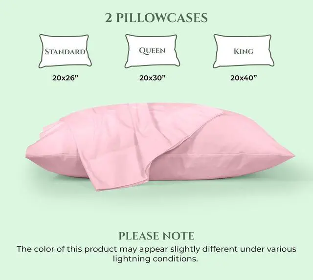 Alt view image 4 of 7 - Royale Linens 100% Cotton Pillow Cases Standard Size Set of 2 - Percale Pillowcase - Pink Pillow Cases Super Soft Cooling & Breathable Hotel Cotton Pillowcases, Fits Standard Pillows (20"x26", Pink)
