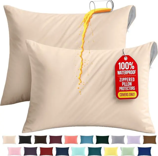 Main image of Set of 2 Pillow Protectors with Zipper Queen Size, Pillow Covers