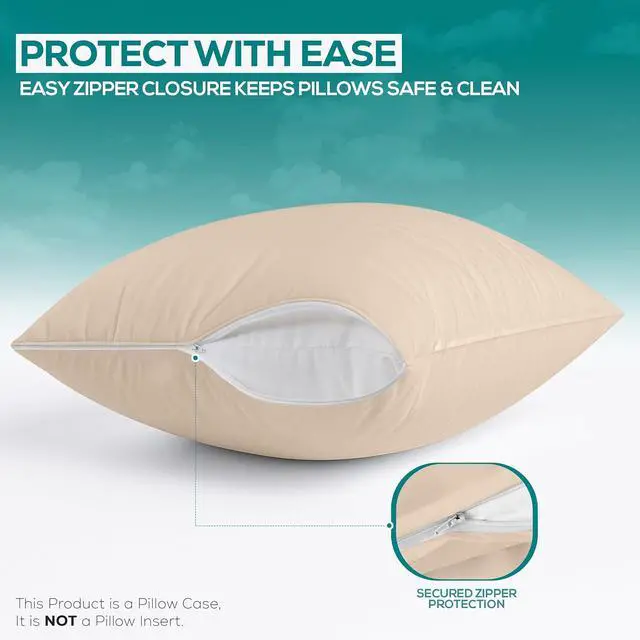 Alt view image 4 of 7 - Set of 2 Pillow Protectors with Zipper Queen Size, Pillow Covers