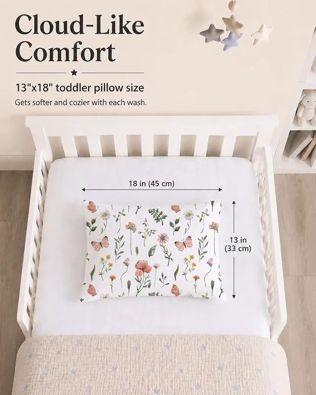 Alt view image 3 of 7 - Toddler Pillowcases 2 Pack, 13 x 18 in, Envelope Closure, Butterfly Garden