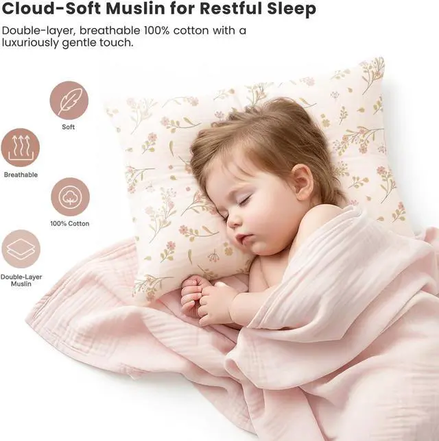 Alt view image 2 of 7 - Konssy 2 Pack Muslin Toddler Pillowcases, Soft Baby Pillow Cases, 13"x18"
