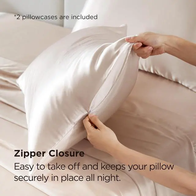 Alt view image 7 of 7 - Bedsure Satin Pillowcase with Zipper, Similar to Silk Pillow Cases 2 Pack, Satin Pillow Cases Queen, Silky & Soft Beige Pillow Covers Hair and Skin, Valentines Day Gifts for Women Men, 20x30 Inches