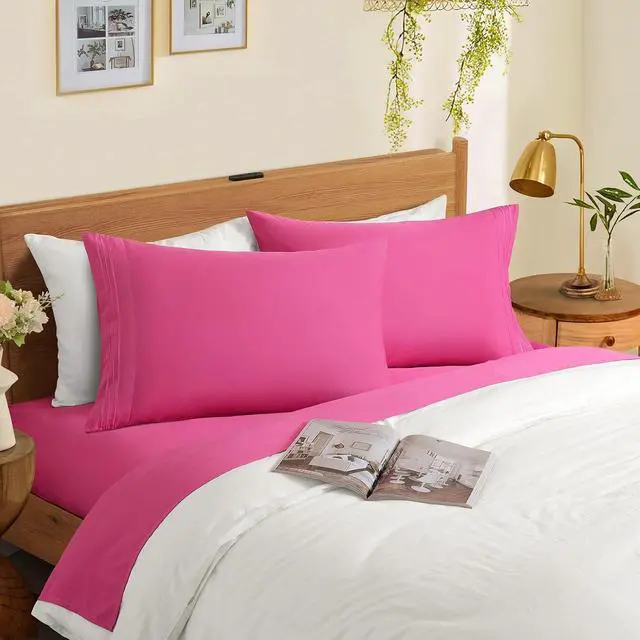 Alt view image 2 of 7 - Horbaunal Microfiber Pillowcases Standard Size, Hot Pink, 2 Pack