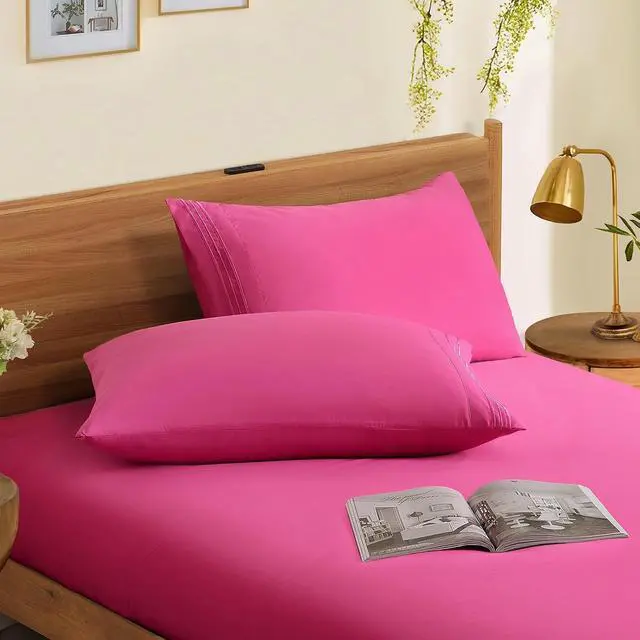 Alt view image 3 of 7 - Horbaunal Microfiber Pillowcases Standard Size, Hot Pink, 2 Pack