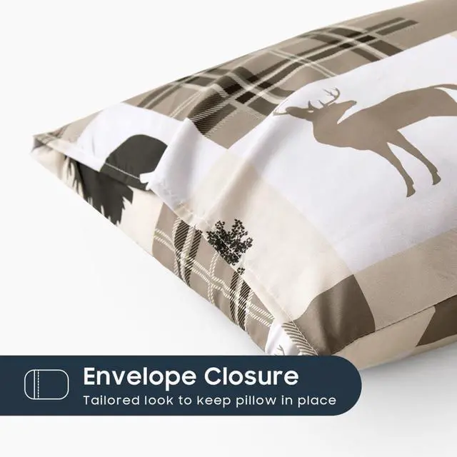 Alt view image 3 of 5 - Wake In Cloud - Rustic Pillow Cases, Cabin Lodge Christmas Bear Moose Deer Woodland Western Country, Set of 2 Soft Pillowcases Pillow Shams Covers, Taupe, Standard Size 20x26 Inches