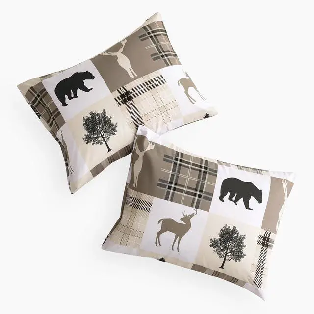 Alt view image 2 of 5 - Wake In Cloud - Rustic Pillow Cases, Cabin Lodge Christmas Bear Moose Deer Woodland Western Country, Set of 2 Soft Pillowcases Pillow Shams Covers, Taupe, Standard Size 20x26 Inches