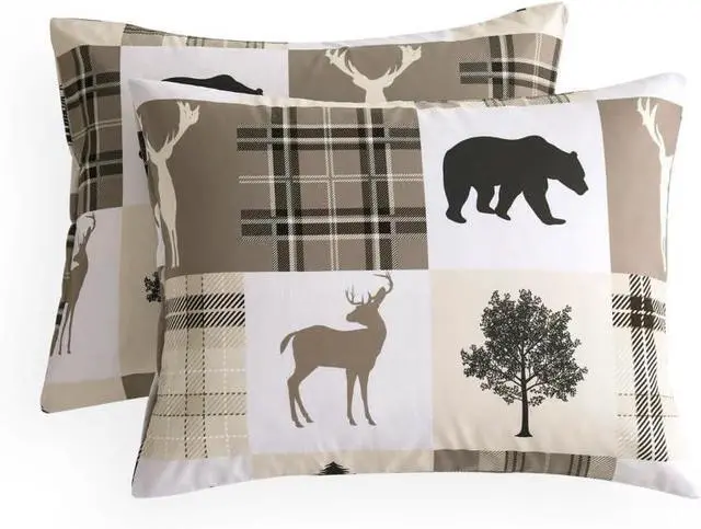 Main image of Wake In Cloud - Rustic Pillow Cases, Cabin Lodge Christmas Bear Moose Deer Woodland Western Country, Set of 2 Soft Pillowcases Pillow Shams Covers, Taupe, Standard Size 20x26 Inches