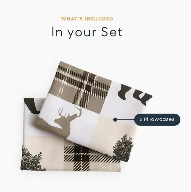 Alt view image 4 of 5 - Wake In Cloud - Rustic Pillow Cases, Cabin Lodge Christmas Bear Moose Deer Woodland Western Country, Set of 2 Soft Pillowcases Pillow Shams Covers, Taupe, Standard Size 20x26 Inches