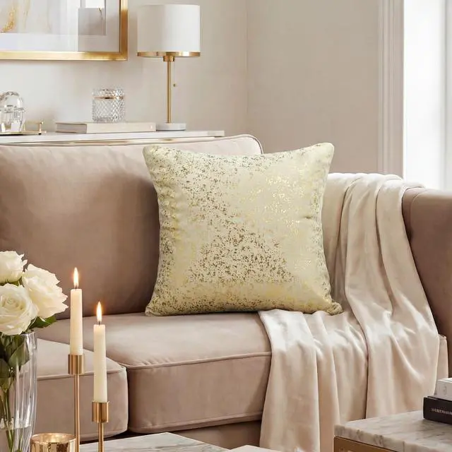 Alt view image 3 of 7 - AVOIN colorlife Gold Foil Velvet Throw Pillow Covers 18 x 18 Inch, Beige Luxury Accent Cushion Case Glitter Decoration for Home Sofa Couch Set of 2
