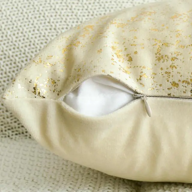 Alt view image 7 of 7 - AVOIN colorlife Gold Foil Velvet Throw Pillow Covers 18 x 18 Inch, Beige Luxury Accent Cushion Case Glitter Decoration for Home Sofa Couch Set of 2