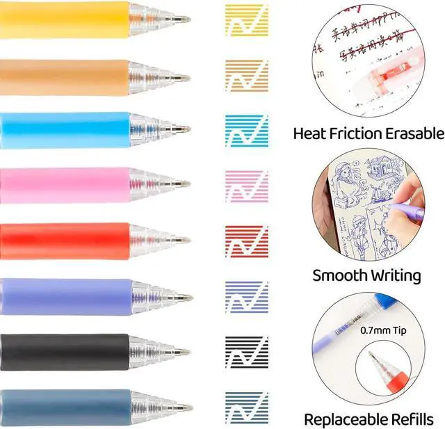 Alt view image 2 of 7 - Retractable Erasable Gel Pens Clicker,Fine Point 0.7mm Smooth Writing Pens,Cute Pens For Writing Journaling Taking Notes School Office Home. (12 Colors)