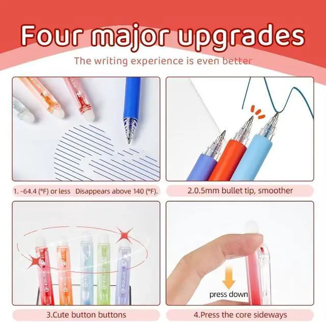 Alt view image 3 of 7 - Retractable Erasable Gel Pens Clicker,Fine Point 0.7mm Smooth Writing Pens,Cute Pens For Writing Journaling Taking Notes School Office Home. (12 Colors)