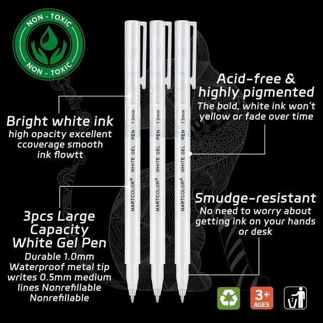 Alt view image 2 of 7 - MARTCOLOR White Gel Pens, 1.0mm Extra Fine Opaque Archival Ink Pens, 3 Pack