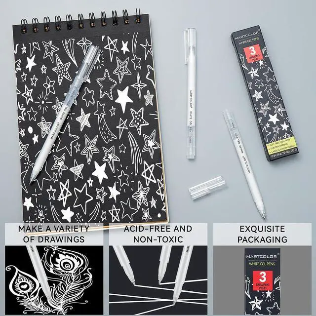 Alt view image 3 of 7 - MARTCOLOR White Gel Pens, 1.0mm Extra Fine Opaque Archival Ink Pens, 3 Pack