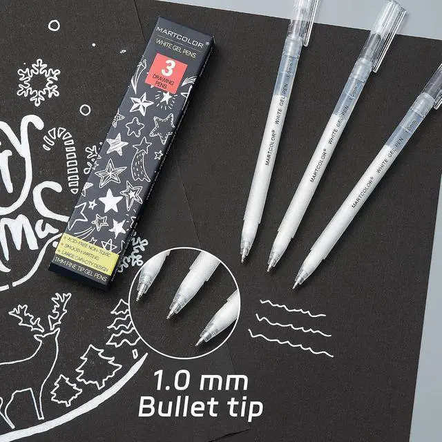 Alt view image 4 of 7 - MARTCOLOR White Gel Pens, 1.0mm Extra Fine Opaque Archival Ink Pens, 3 Pack