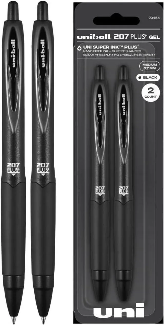 Main image of uniball 207 Plus+ Gel Pens, Black Ink, 0.7mm Medium Point, 2 Count