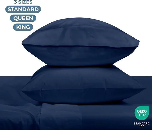 Alt view image 2 of 7 - ROYALE LINENS 100% Organic Cotton Percale Pillowcases Set of 2 - Standard Size Percale Pillowcase - Standard Set of 2 Pillow Cover - Breathable, Cool & Crisp Navy Pillow Cases (20"x26", Navy)
