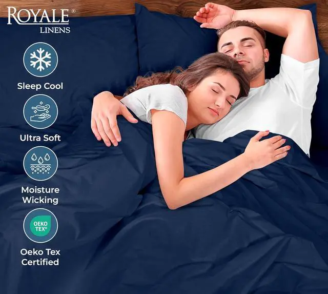 Alt view image 4 of 7 - ROYALE LINENS 100% Organic Cotton Percale Pillowcases Set of 2 - Standard Size Percale Pillowcase - Standard Set of 2 Pillow Cover - Breathable, Cool & Crisp Navy Pillow Cases (20"x26", Navy)