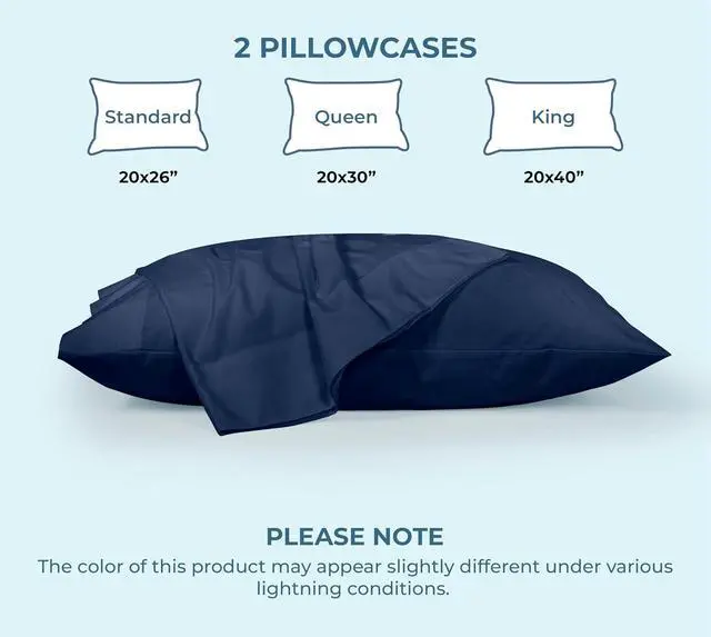 Alt view image 5 of 7 - ROYALE LINENS 100% Organic Cotton Percale Pillowcases Set of 2 - Standard Size Percale Pillowcase - Standard Set of 2 Pillow Cover - Breathable, Cool & Crisp Navy Pillow Cases (20"x26", Navy)