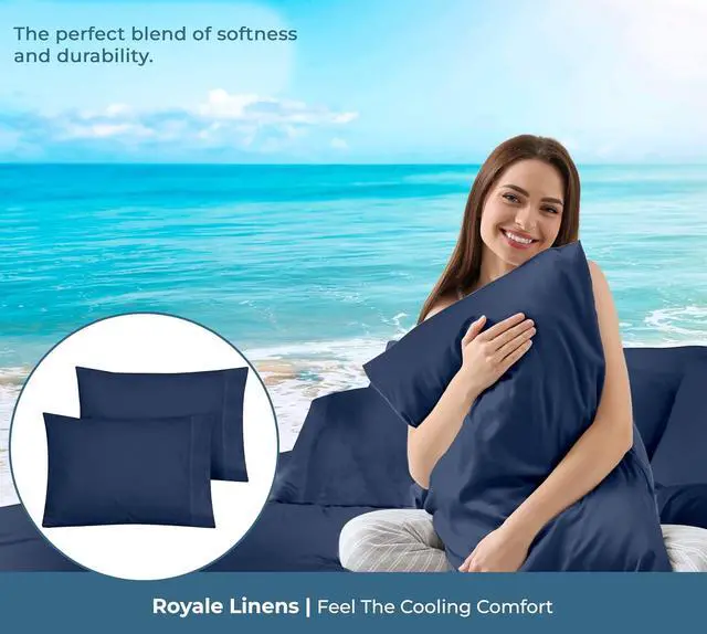 Alt view image 7 of 7 - ROYALE LINENS 100% Organic Cotton Percale Pillowcases Set of 2 - Standard Size Percale Pillowcase - Standard Set of 2 Pillow Cover - Breathable, Cool & Crisp Navy Pillow Cases (20"x26", Navy)