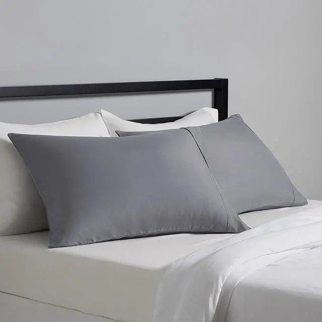 Main image of Amazon Basics King Pillowcases Set of 2 - Lightweight, Super Soft Easy Care Microfiber, Dark Gray, 40" L x 20" W, Pillows Not Included