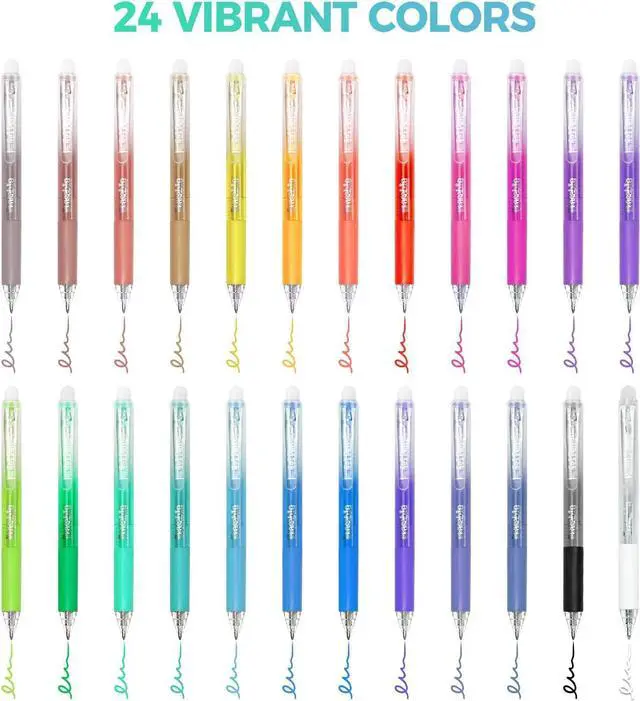 Alt view image 2 of 5 - 24 Pcs Erasable Pens with Eraser,Retractable Colored Gel Pens Erasable
