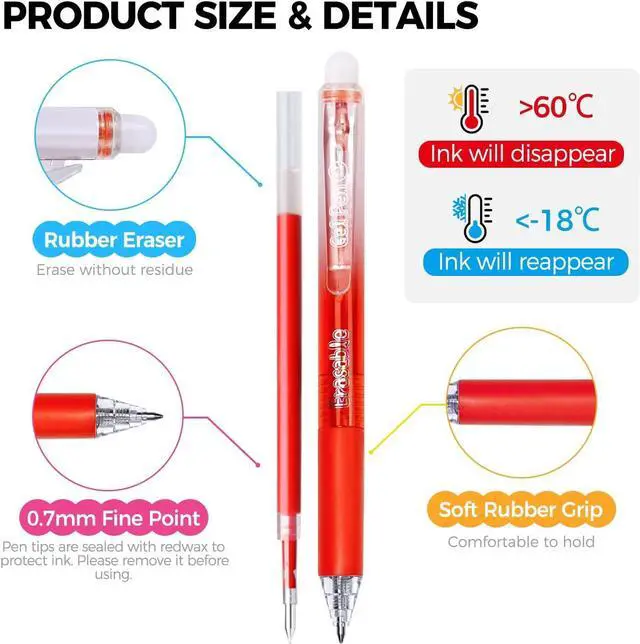 Alt view image 3 of 5 - 24 Pcs Erasable Pens with Eraser,Retractable Colored Gel Pens Erasable