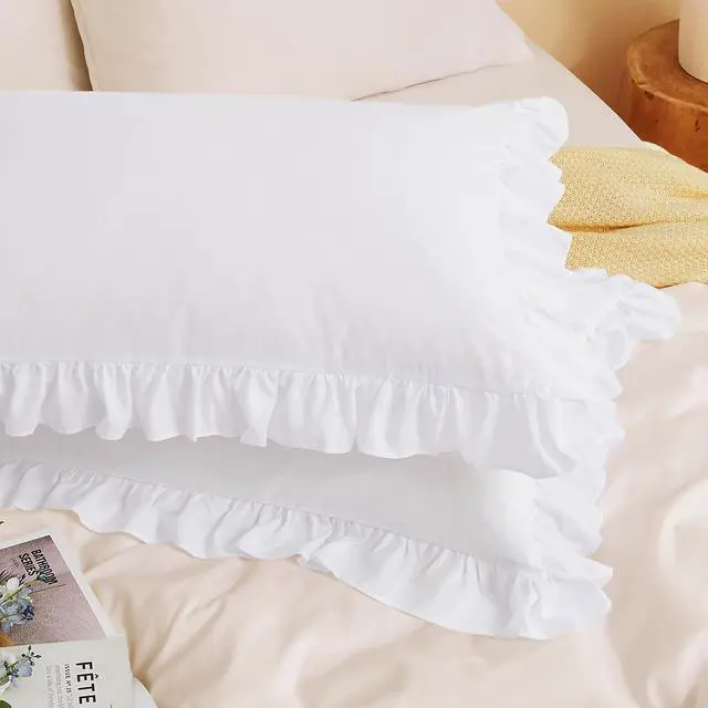 Main image of Horbaunal 2 Pack White Ruffle Pillowcases Standard Size, 20" x 26"