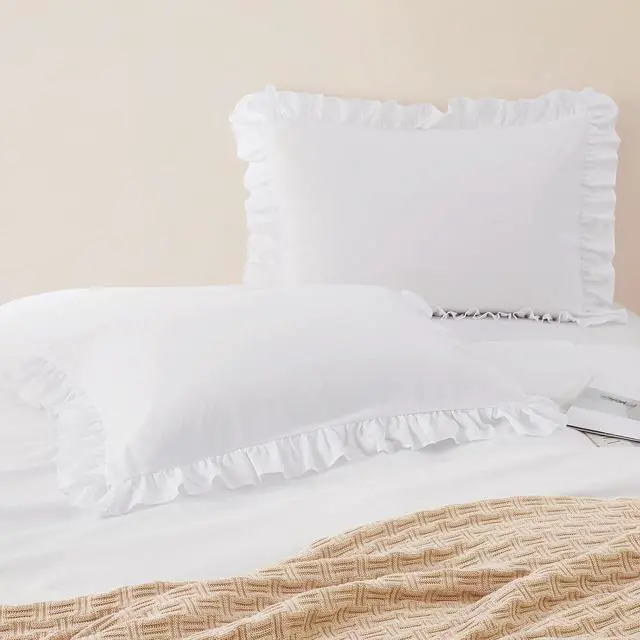 Alt view image 2 of 7 - Horbaunal 2 Pack White Ruffle Pillowcases Standard Size, 20" x 26"