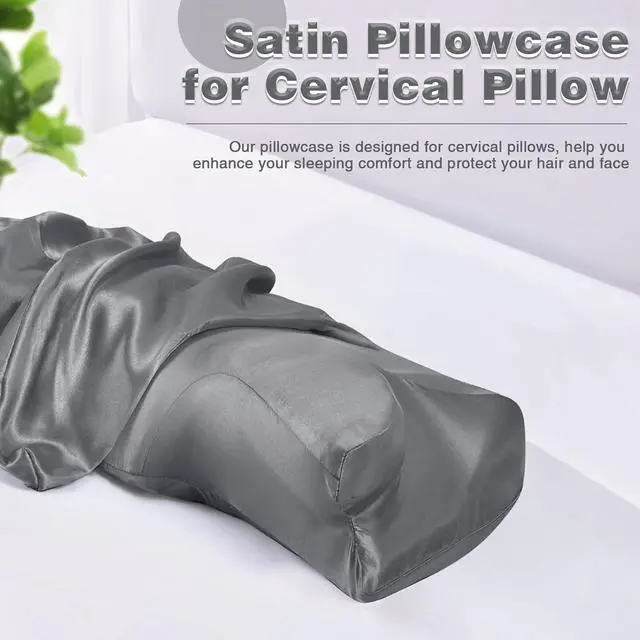 Alt view image 4 of 7 - Satin Pillowcase for Cervical Pillow, Dark Grey