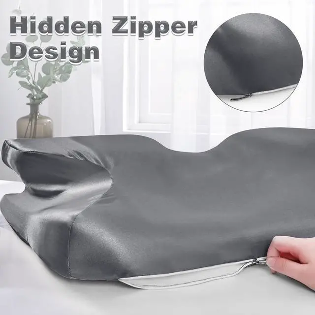 Alt view image 6 of 7 - Satin Pillowcase for Cervical Pillow, Dark Grey