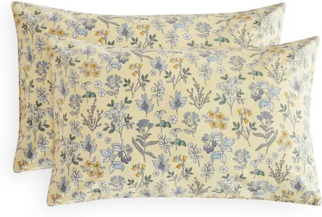 Main image of Wake In Cloud - Floral Pillow Cases, Botanical Vintage Flower Shabby Chic Coquette Cottagecore Aesthetic, Set of 2 Soft Pillowcases Pillow Shams Covers, Cream Yellow, Standard Size 20x26 Inches