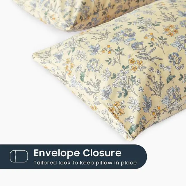 Alt view image 3 of 5 - Wake In Cloud - Floral Pillow Cases, Botanical Vintage Flower Shabby Chic Coquette Cottagecore Aesthetic, Set of 2 Soft Pillowcases Pillow Shams Covers, Cream Yellow, Standard Size 20x26 Inches