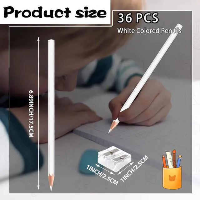Alt view image 2 of 7 - 36 Pack White Colored Pencils for Kids, Pre-sharpened Art Pencils Back to School Supplies Set, Drawing Sketching Pencils for Students, Teachers, Classroom