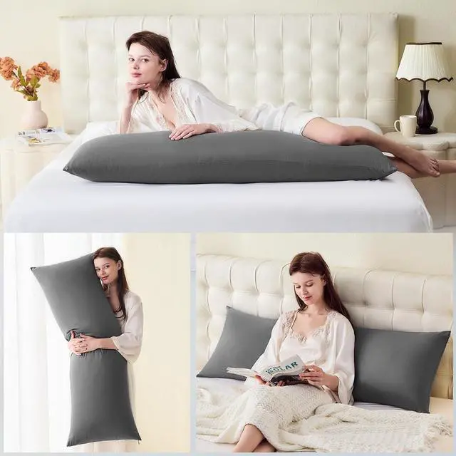 Alt view image 5 of 6 - DOWNSTORIA Body Pillow Pillowcase, Ultra Soft Microfiber Long Pillow Cover, Envelope Closure Large Pillow Cases 20x54 inch (Dark Gray)