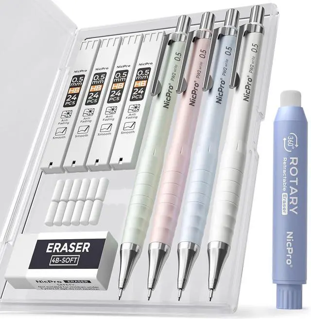 Main image of Nicpro Cute Mechanical Pencil Set, 4PCS 0.5mm Pastel Drafting Pencils