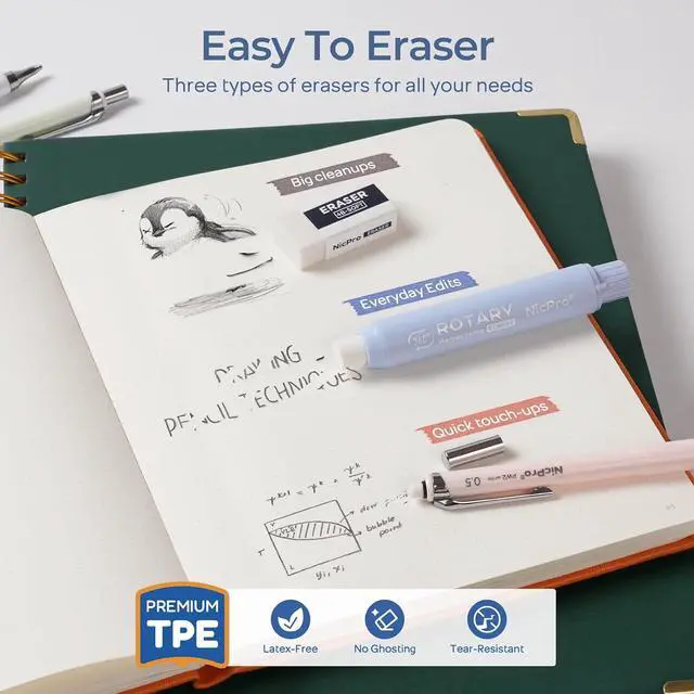 Alt view image 4 of 7 - Nicpro Cute Mechanical Pencil Set, 4PCS 0.5mm Pastel Drafting Pencils
