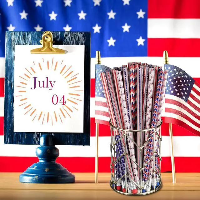 Alt view image 3 of 6 - Gersoniel 36 Pieces American Flag Pencils Wooden Patriotic Pencils for 4th of July USA Independence Day 250th Anniversary Parades Party Favors Office Supplies