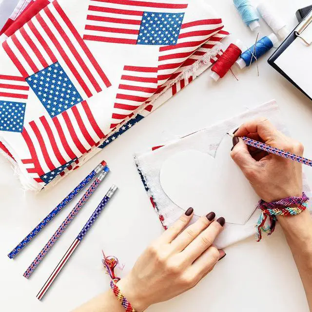 Alt view image 5 of 6 - Gersoniel 36 Pieces American Flag Pencils Wooden Patriotic Pencils for 4th of July USA Independence Day 250th Anniversary Parades Party Favors Office Supplies